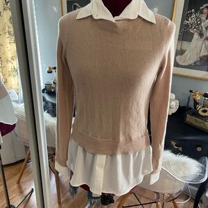 Bloomingdale's Cashmere Beige Sweater with White Collar
